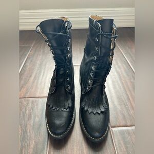 VTG Acme Style 8090 Womens Black Leather Kiltie Lace Up Ankle Boots Size 6‎